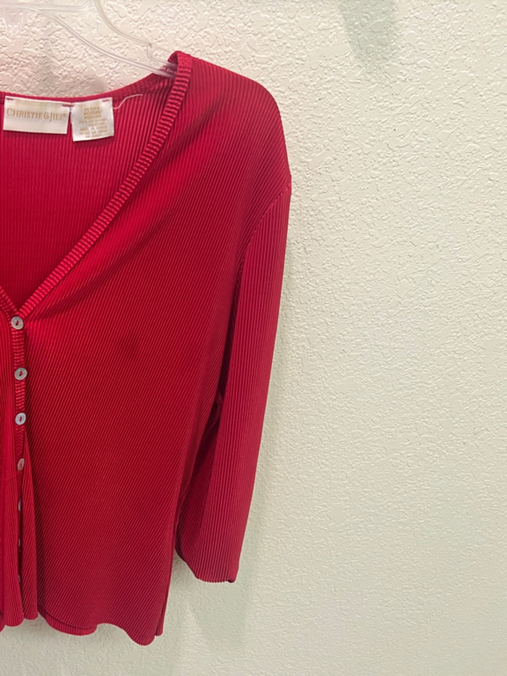St. John Collection Vibrant Red Ribbed Button-Down Top